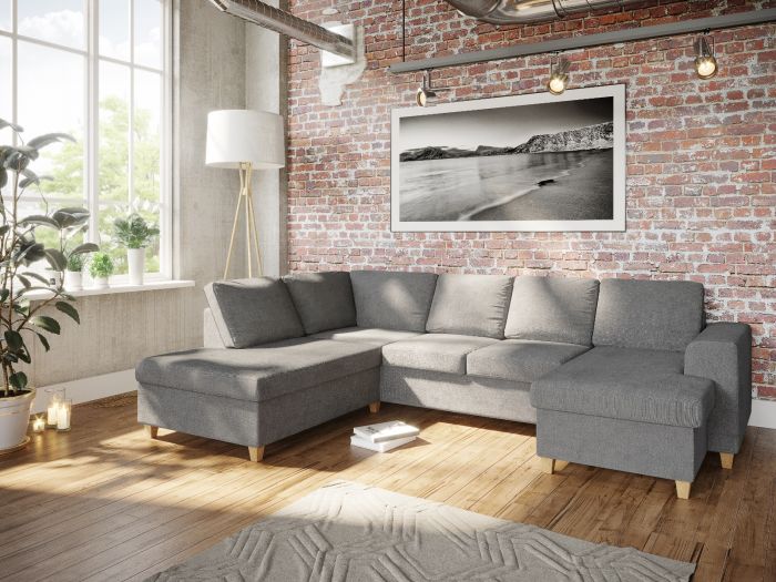 Holmsbu A3D U-sofa med sjeselong - lys grå