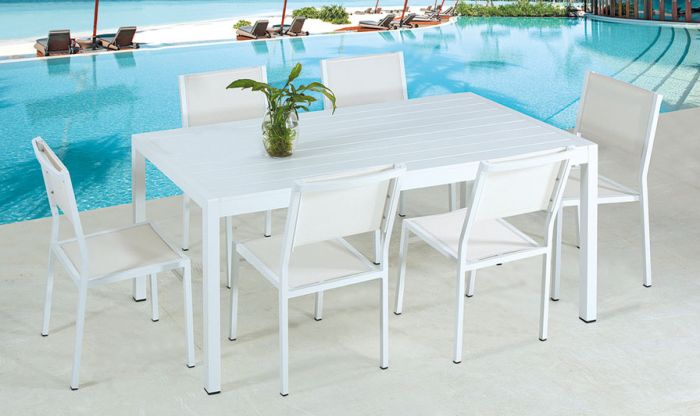 Riviera - Spisegruppe i hvit aluminim m/6 stoler