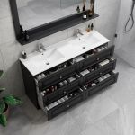 CelineComfort 150 cm sort matt baderomsinnredning m/hvit servant og speil