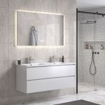 StellaDesign 120 cm baderomsmøbel dobbel m/hvit servant og rektangulært speil