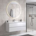 StellaDesign 120 cm baderomsmøbel singel m/hvit servant og rundt speil