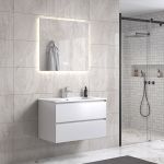StellaDesign 80 cm baderomsmøbel m/hvit servant og rektangulært speil