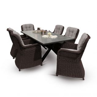 Skjærgården Living spisegruppe 210 cm med 6 stoler i chocolate og bord i antrasitt aluminium