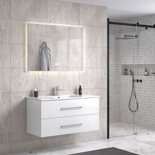 LinneaDesign 100 cm hvit matt baderomsmøbel m/hvit servant og rektangulært speil