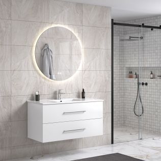 LinneaDesign 100 cm hvit matt baderomsmøbel m/hvit servant og rundt speil