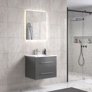 LinneaDesign 60 cm grå matt baderomsmøbel m/hvit servant og rektangulært speil
