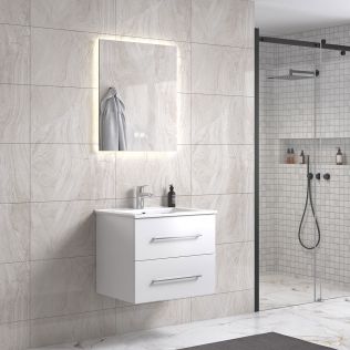 LinneaDesign 60 cm hvit matt baderomsmøbel m/hvit servant og rektangulært speil