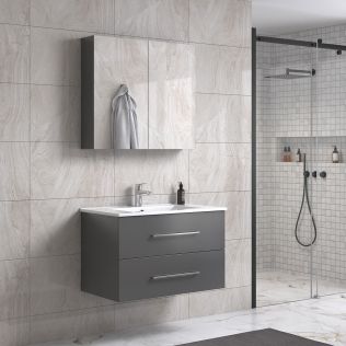 LinneaDesign 80 cm grå matt baderomsmøbel m/speilskap