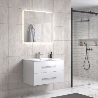 LinneaDesign 80 cm hvit matt baderomsmøbel m/hvit servant og rektangulært speil