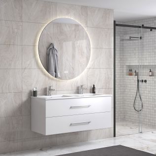 LinneaDesign 120 cm hvit matt baderomsmøbel dobbel m/hvit servant og rundt speil