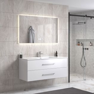 LinneaDesign 120 cm hvit matt baderomsmøbel single m/hvit servant og rektangulært speil