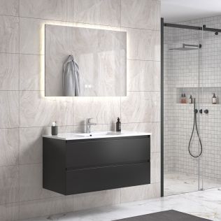 StellaDesign 100 cm sort matt baderomsmøbel m/hvit servant og rektangulært speil
