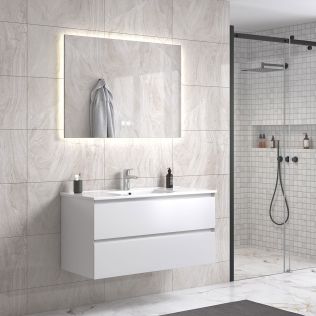StellaDesign 100 cm hvit matt baderomsmøbel m/hvit servant og rektangulært speil