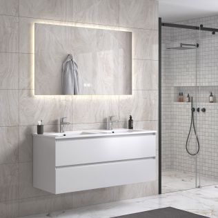 StellaDesign 120 cm hvit matt baderomsmøbel dobbel m/hvit servant og rektangulært speil