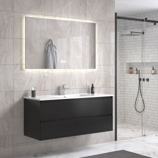 StellaDesign 120 cm sort matt baderomsmøbel single m/hvit servant og rektangulært speil