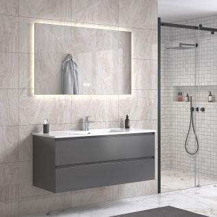 StellaDesign 120 cm grå matt baderomsmøbel single m/hvit servant og rektangulært speil