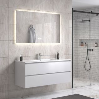 StellaDesign 120 cm hvit matt baderomsmøbel single m/hvit servant og rektangulært speil