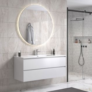 StellaDesign 120 cm hvit matt baderomsmøbel single m/hvit servant og rundt speil