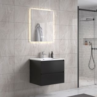StellaDesign 60 cm sort matt baderomsmøbel m/hvit servant og rektangulært speil