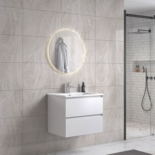 StellaDesign 60 cm hvit matt baderomsmøbel m/hvit servant og rundt speil