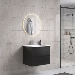 StellaDesign 60 cm sort matt baderomsmøbel m/hvit servant og rundt speil