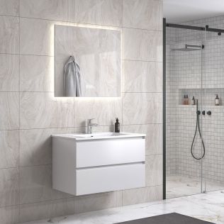 StellaDesign 80 cm hvit matt baderomsmøbel m/hvit servant og rektangulært speil
