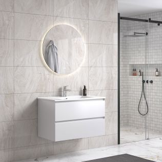 StellaDesign 80 cm hvit matt baderomsmøbel m/hvit servant og rundt speil