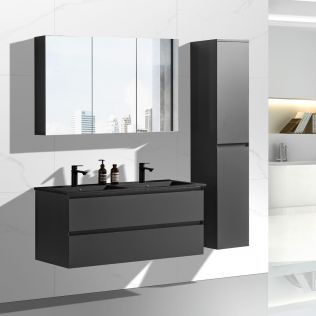 StellaDesign 120 cm baderomsmøbel dobbel grå matt m/sort servant
