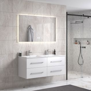 CleoDesign 120 cm hvit matt baderomsmøbel dobbel m/hvit servant og rektangulært speil