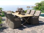 Villa - Spisegruppe med HPL bord 220 cm og 6 Living-stoler i gråmix
