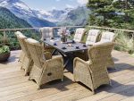 Skjærgården XL spisegruppe 210 cm med 8 reclinere i naturmix og bord i antrasitt aluminium